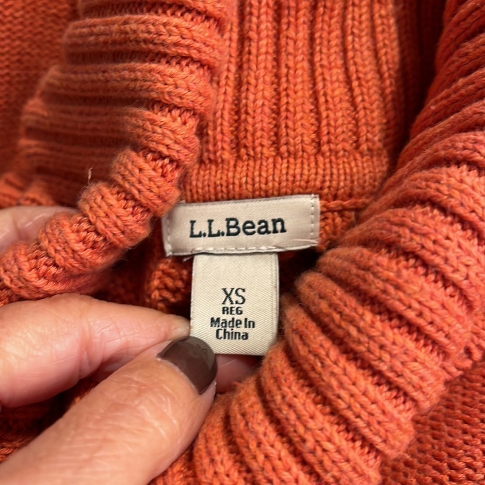 L.L. Bean Orange Cotton Cable Knit Turtleneck Sweater Sz XS - Picture 5 of 7